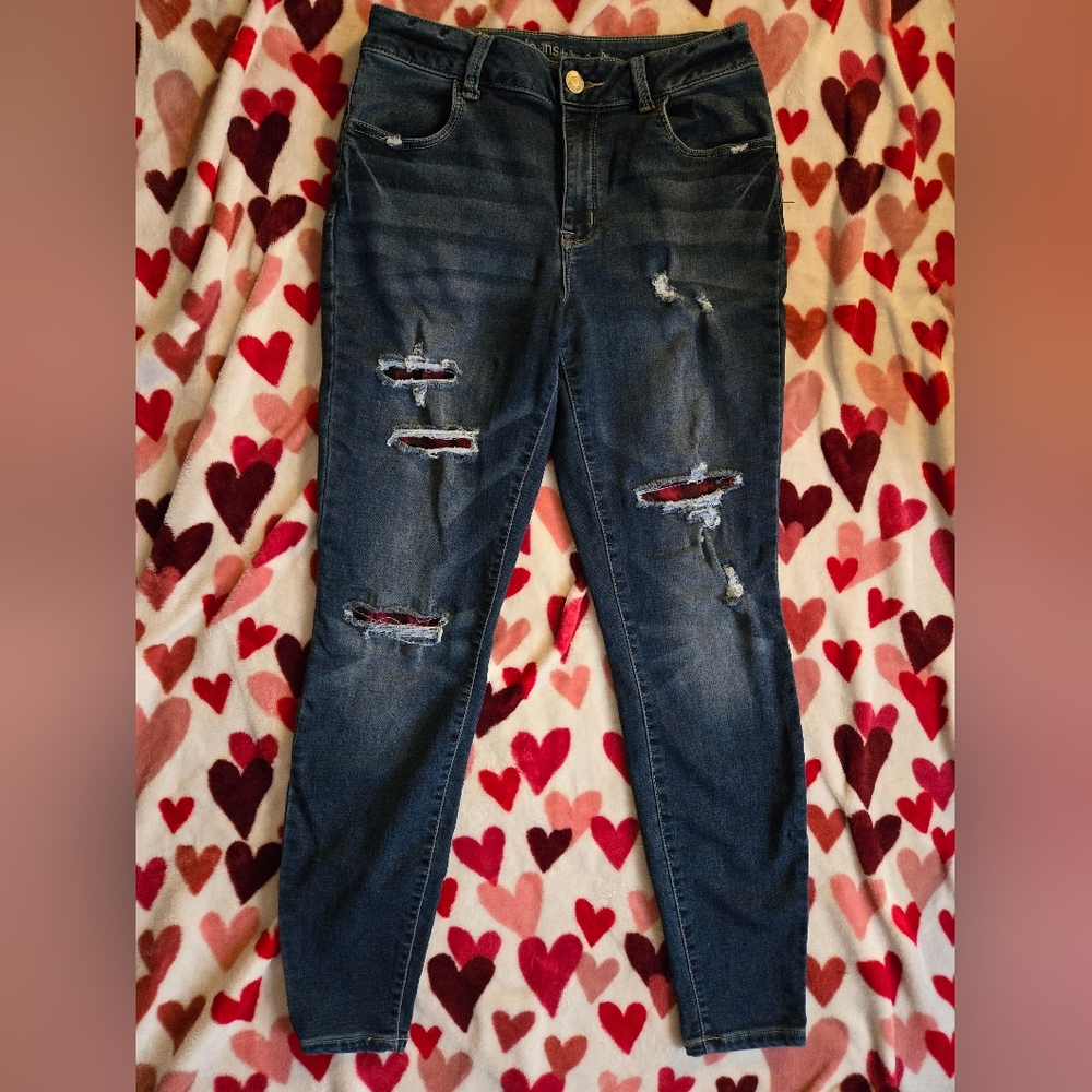 Size M jeans by maurices™ Super Soft High Rise Buffalo Plaid Ripped Jegging